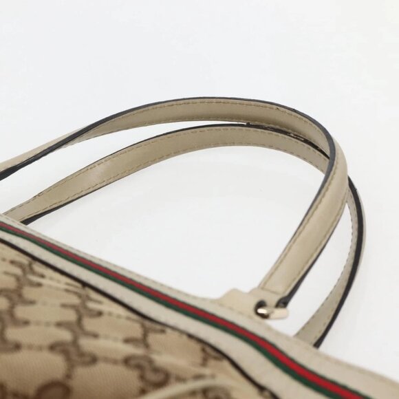 GUCCI GG Canvas Web Sherry Line Tote Bag Beige Red Green 257061 Auth BA6046 - Picture 9 of 16